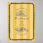 Välkomsthälsning om blommigt, Hand plockade, Gräns<br><div class="desc">Hand plockade ram över gulten fick en strimlad bakgrund med blommigt för blå kontur.</div>