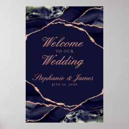 Välkomsthälsning om elegant Navy Ro Gold Foil Agat Poster