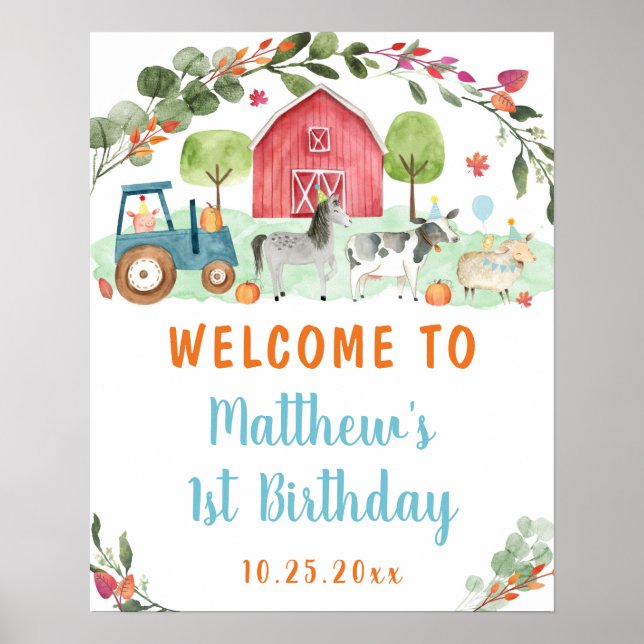Välkomsthälsning om Fall Farm Pumpkin Birthday Poster (Framsidan)