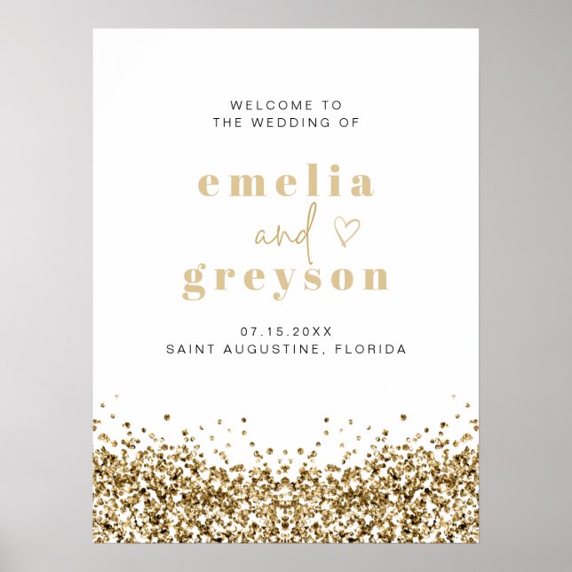 Välkomsthälsning om Gult Guld Sequins Bröllop Poster (Framsidan)