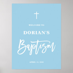 Välkomsthälsning om minsta Elegant Blue Boy Baptis Poster