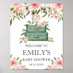 Välkomsthälsning om rosa Blommigt Äventyr-babydisk Poster