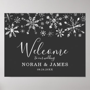 Välkomsthälsning om Silver Glitter Snowflake Winte Poster