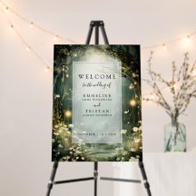 Välkomsthälsning om skogen Väg i Blommor Bröllop