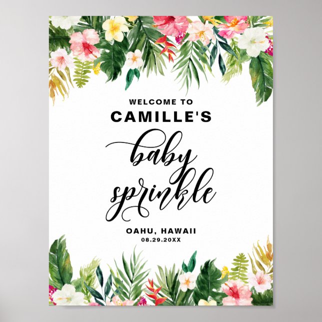 Välkomsthälsning om tropiska blommor Baby Sprinkle Poster (Framsidan)