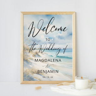 Välkomsthälsning om vattenfärgen Ocean Coastal Bea Poster