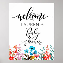 Välkomsthälsning - Poster med vattenfärgsblommor,