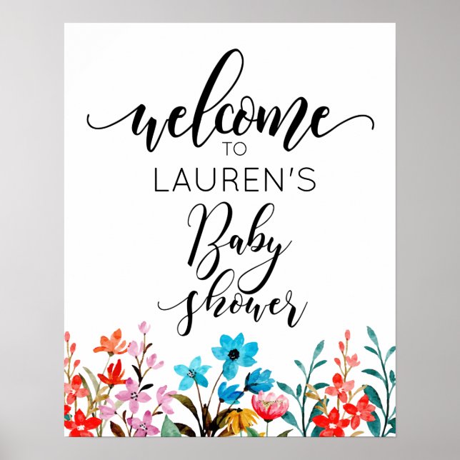 Välkomsthälsning - Poster med vattenfärgsblommor,  (Framsidan)