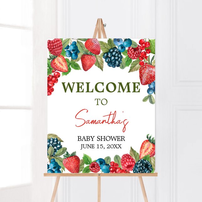 Välkomsthälsning till Berry Sweet Baby Shower Poster (Sweet Girl Berry Baby Shower Welcome Sign)