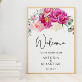 Välkomsthälsning till Bröllop om Rosa Fuchsia blom Poster
