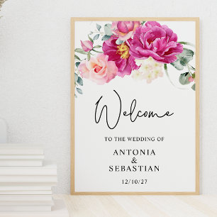 Välkomsthälsning till Bröllop om Rosa Fuchsia blom Poster