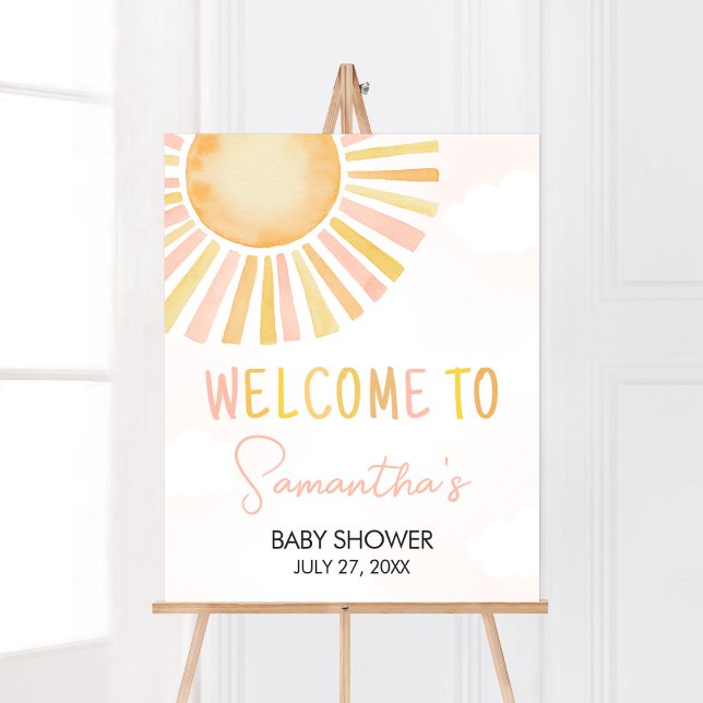 Välkomsthälsning till en liten Ray of Sunshine Bab Poster (You Are My Sunshine Baby Shower Welcome Sign)