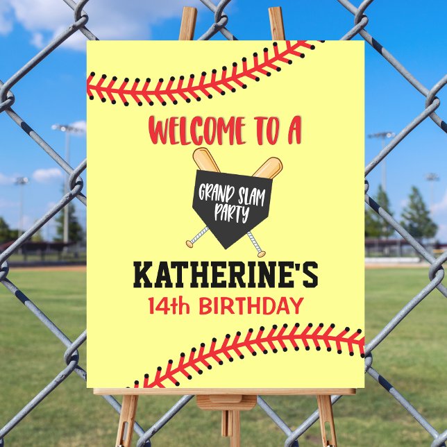 Välkomsthälsning till Flickers Softball Födelsedag Poster (Girls Softball Birthday Party Welcome Poster)