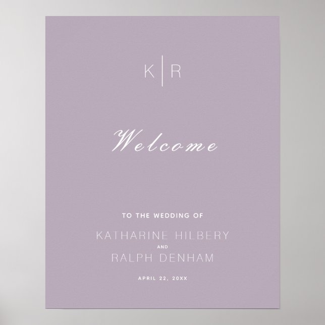 Välkomsthälsning till Modern Dusty Lilac Bröllop Poster (Framsidan)