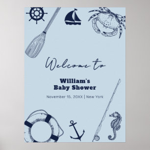 Välkomsthälsning till Navy Blue Modern FishBoy Bab Poster