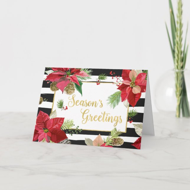 Välkomsthälsningar Poinsettia, Svarta Ränder Kort (Framsida)