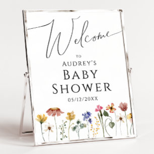 Välkomsthälsobabyskylt för färgad Wildblomma Poster