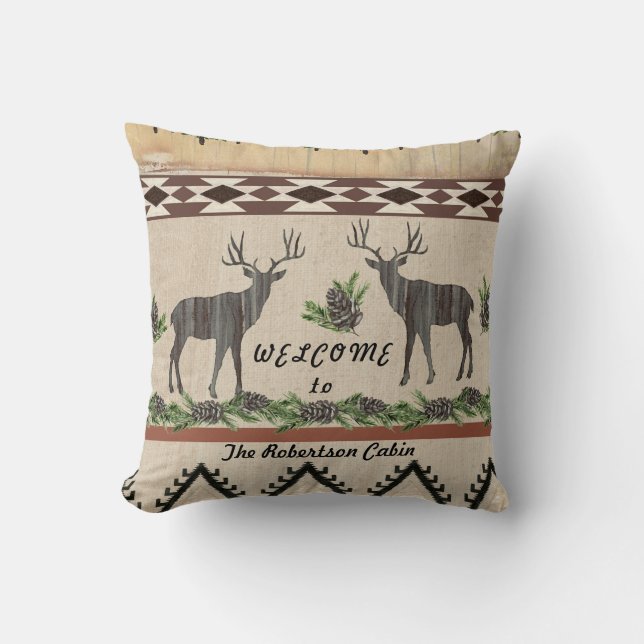 Välkomsthälsofamiljen Namn Hjort Antlers Gräs Kudde (Framsida)