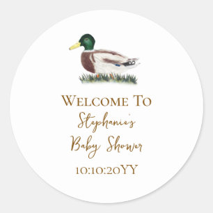 Välkomsthälsoförmån för Mallard Anka Baby Shower Runt Klistermärke