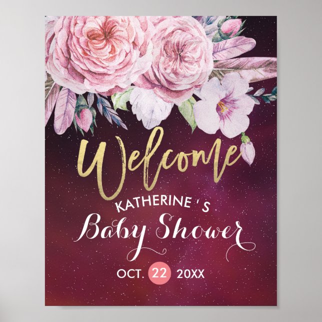 Välkomsthälsofostrare Burgundy Red, Blommigt för b Poster (Framsidan)