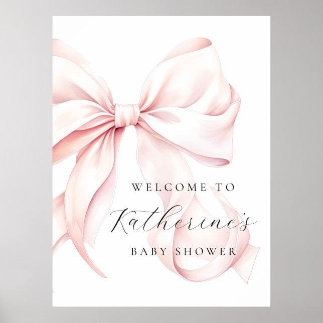 Välkomsthälsord för babykläder i rosa Bow Elegant  Poster (Framsidan)