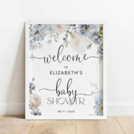 Välkomsthälsord för blått Blommigt, babykläder, Po Poster