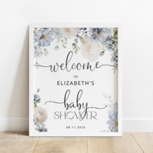 Välkomsthälsord för blått Blommigt, babykläder, Po Poster