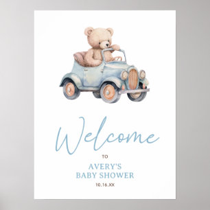 Välkomsthälsord för Blue Bear Balloon Baby Shower Poster
