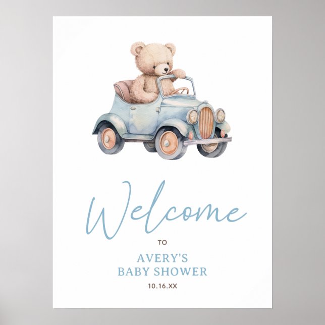 Välkomsthälsord för Blue Bear Balloon Baby Shower  Poster (Framsidan)