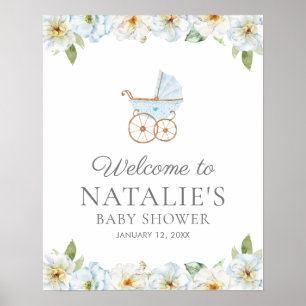 Välkomsthälsord för Blue Blommigt Boy Shower Poste Poster