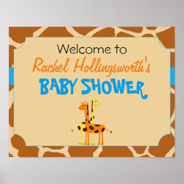 Välkomsthälsord för Blue & Orange Giraffe Baby Sho Poster