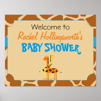 Välkomsthälsord för Blue & Orange Giraffe Baby Sho Poster