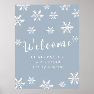 Välkomsthälsord för Dusty Blue Winter Snö Baby Sho Poster