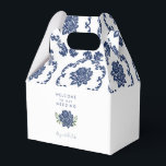 Välkomsthälsord för marinskrävla presentaskar<br><div class="desc">Damaskröllopsfack. Marin. Blomster.</div>
