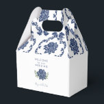 Välkomsthälsord för marinskrävla presentaskar<br><div class="desc">Damaskröllopsfack. Marin. Blomster.</div>
