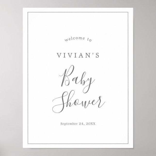 Välkomsthälsord för minimalistisk Silver-babydusch Poster (Framsidan)