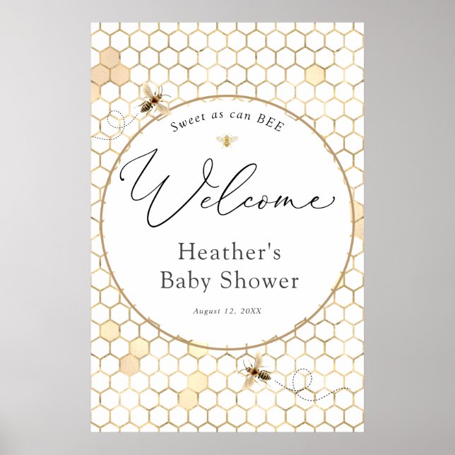 Välkomsthälsord för modern Golden Bee Baby Shower  Poster (Framsidan)