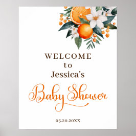 Välkomsthälsord för Orange med vattenfärg, babyklä Poster