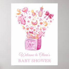 Välkomsthälsord för Rosa Baby Shower-Poster Poster