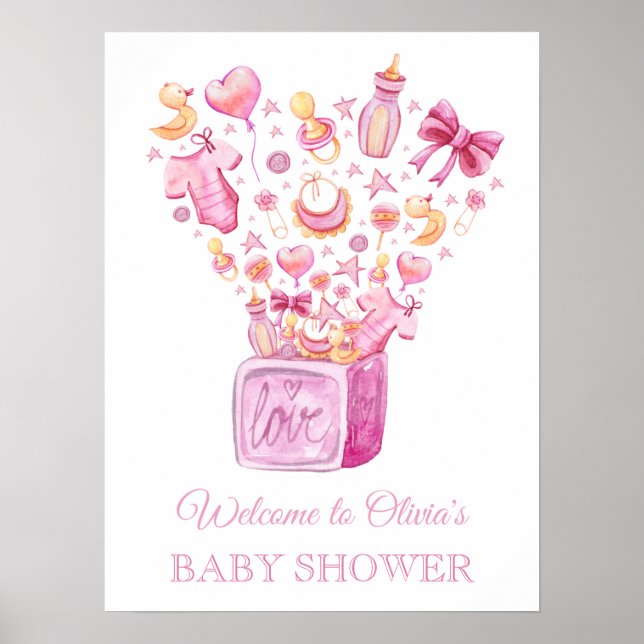 Välkomsthälsord för Rosa Baby Shower-Poster Poster (Framsidan)