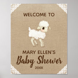 Välkomsthälsord för Rustic Burlap Lamb Baby Shower Poster