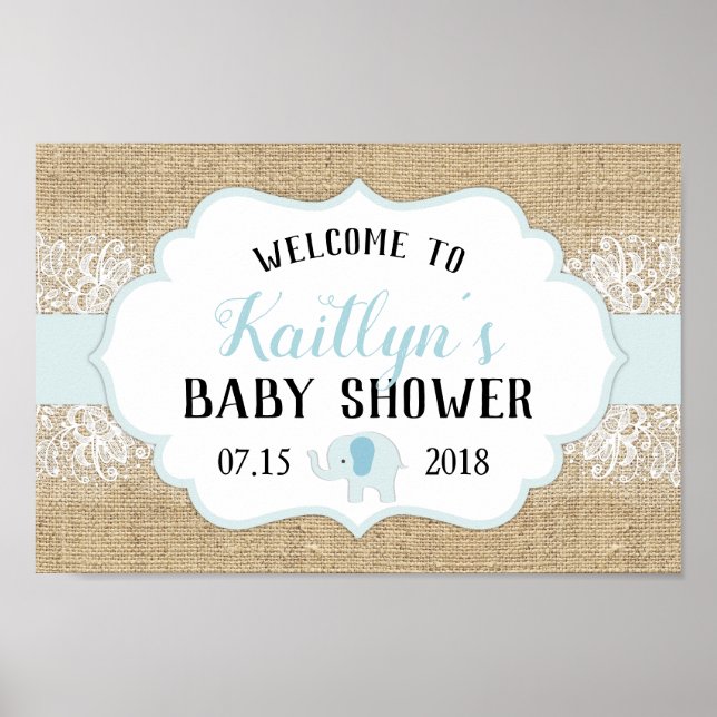 Välkomsthälsord för Rustic Burlap Snöre Boy Shower Poster (Framsidan)