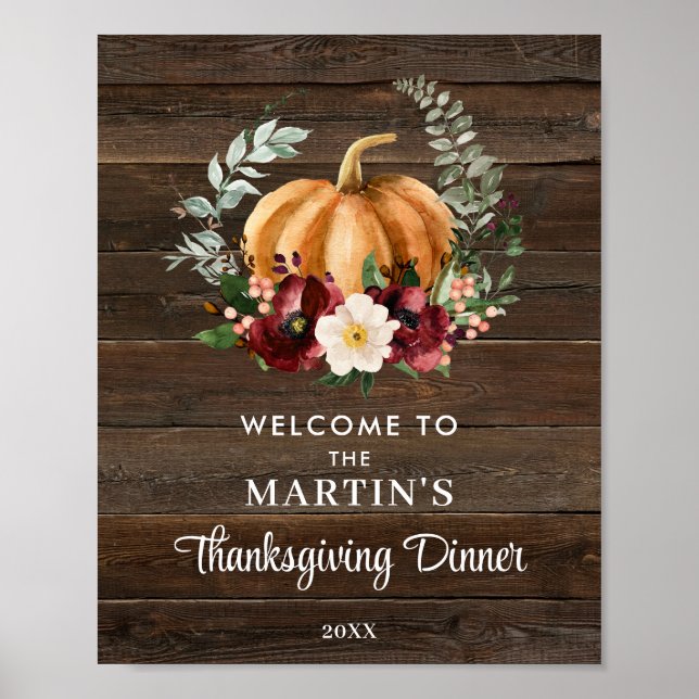Välkomsthälsord för Rustic Pumpkin-Thanksgiving, P Poster (Framsidan)