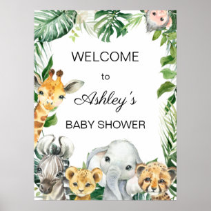 Välkomsthälsord för Safari Greenery Baby Shower Po Poster