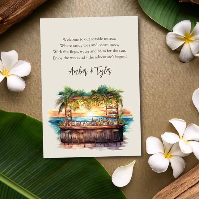 Välkomsthälsorden för Helg-destinationsbuss Tilläggskort (Poem for your Weekend wedding welcome bags from the Sunset Beach Wedding Collection by Darling & May)