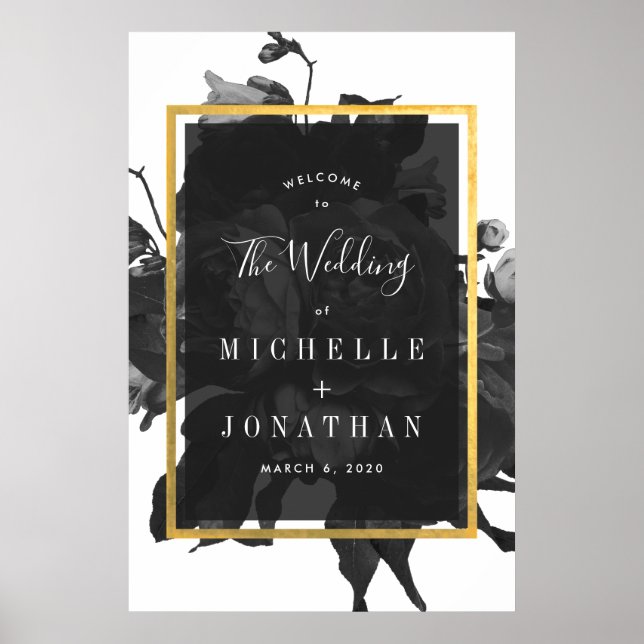 VälkomsthälsPoster i Svarta Guld Bukett med rosor  Poster (Framsidan)