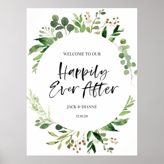 Välkomsthälssignatur från Greenery Bröllop, lyckli Poster (Framsidan)
