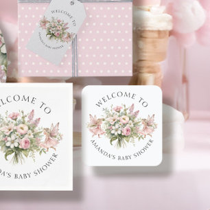 Välkomsthälsskaren Fairy Blommigt Flicka Underlägg Papper Kvadrat
