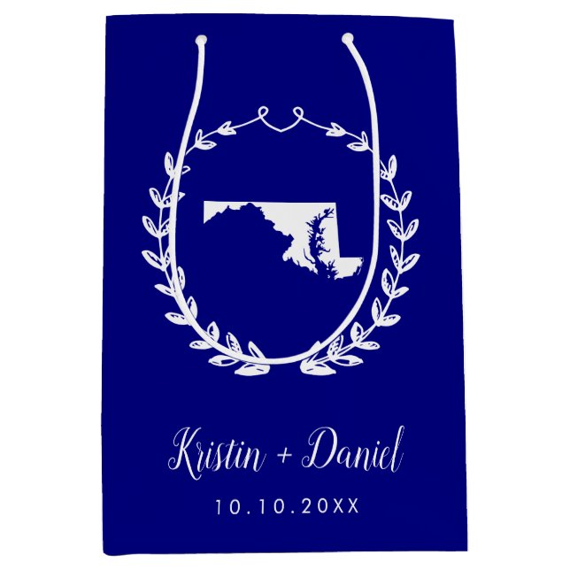 Välkomsthälssviten Navy Blue Maryland Karta Bröllo (Framsidan)