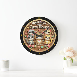 Välkomsthem för Kawaii Cat Clock Stor Klocka